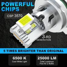 TOAUTO 2Pcs 25000LM 90W H4 Super Bright Canbus Auto Headlamp Turbo LED High Low Beam Headlight Bulb 12-CSP Chips No Error - A - View 4
