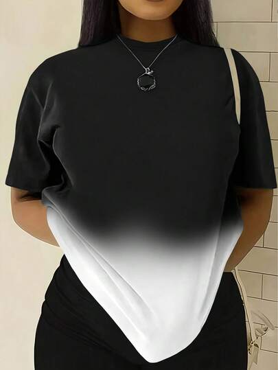 Plus Size Women's Casual Sports T-Shirt, Summer Round Neck Short Sleeve Basic Fitness Top