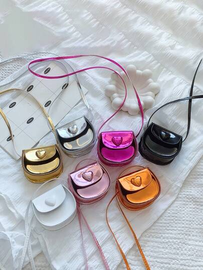1 Pc Metallic Heart Mini Purse, Girl's Fashionable Multi-Color Crossbody Bag For Casual Style, Compact Tiny Handbag,For Girls/Teens,For Daily Use/Shopping/Festivals