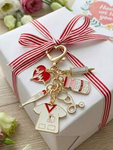 1pc Cute Alloy Doctor & Nurse Keychain, Fashionable Bag Charm Pendant - Multicolor - View 2