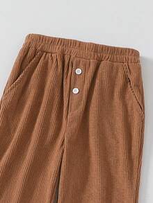 Girls' Soft & Comfortable Corduroy Straight Leg Pants, Elegant & Sweet Fashion Casual Outdoor Trousers, Spring/Autumn - Coffee Brown - View 7