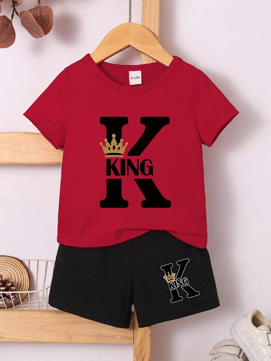 Toddler Boys' Fashionable Letter K Print T-Shirt And Shorts Set, Spring/Summer