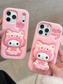 Sanrio Cute Cat Pajamas, Melody Silicone Phone Case Compatible With IPhone 17 Pro Max, 17, New 16 Pro, Cartoon 15, Creative 14/13, Women's 16 Pro Max Soft Silicone Protective Cover - Pink - View 9