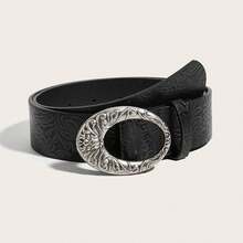 1 chiếc thắt lưng da PU in họa tiết với khóa hợp kim cổ điển, phù hợp với phong cách cao bồi miền Tây. - màu đen - Xem 6