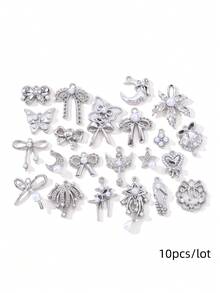 10/20pcs Mixed Cute Pearl Bow, Moon, Cross Zinc Alloy Pendant Beads For DIY Jewelry Making Necklace, Earrings - White - View 28