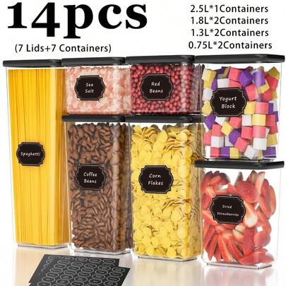 Set Of 14 Airtight Food Storage Containers With Lids And Labels, Ideal For Pasta And Kitchen Organization, Perfect For RV Storage.