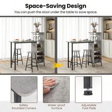 GOFLAME 3PCS Bar Table & 2 Stool Industrial Kitchen Dining Set W/ Wine Rack Glass Holder - Grey - View 5