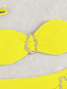 Bộ bikini quây ngực màu trơn dành cho nữ, điểm nhấn kim loại, thích hợp cho kỳ nghỉ trên đảo, chụp ảnh và bơi lội. - Màu vàng - Xem 4