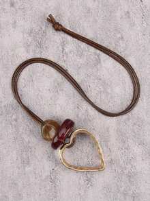 1pc Gold Hollow Heart Shaped Alloy Pendant Long Necklace For Women, Valentine's Day Gift - Golden Openwork Heart Shape - View 2