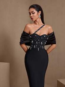 Elisanya 优雅派对串珠装饰修身连衣裙 - 黑色 - 查看 6