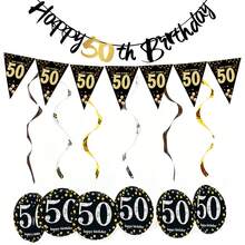 一套黑金生日快乐装饰纸横幅，适用于18/21/30/40/50/60/70/80岁生日主题派对DIY场景装饰横幅套装 - 彩色 - 查看 13