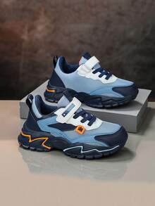 Boys' Color-Blocked Outdoor Casual All-Season Non-Slip Breathable Wear-Resistant Lightweight Low-Top Children's Flat Shoes Running Sports Shoes - 藏蓝色 - 查看 2