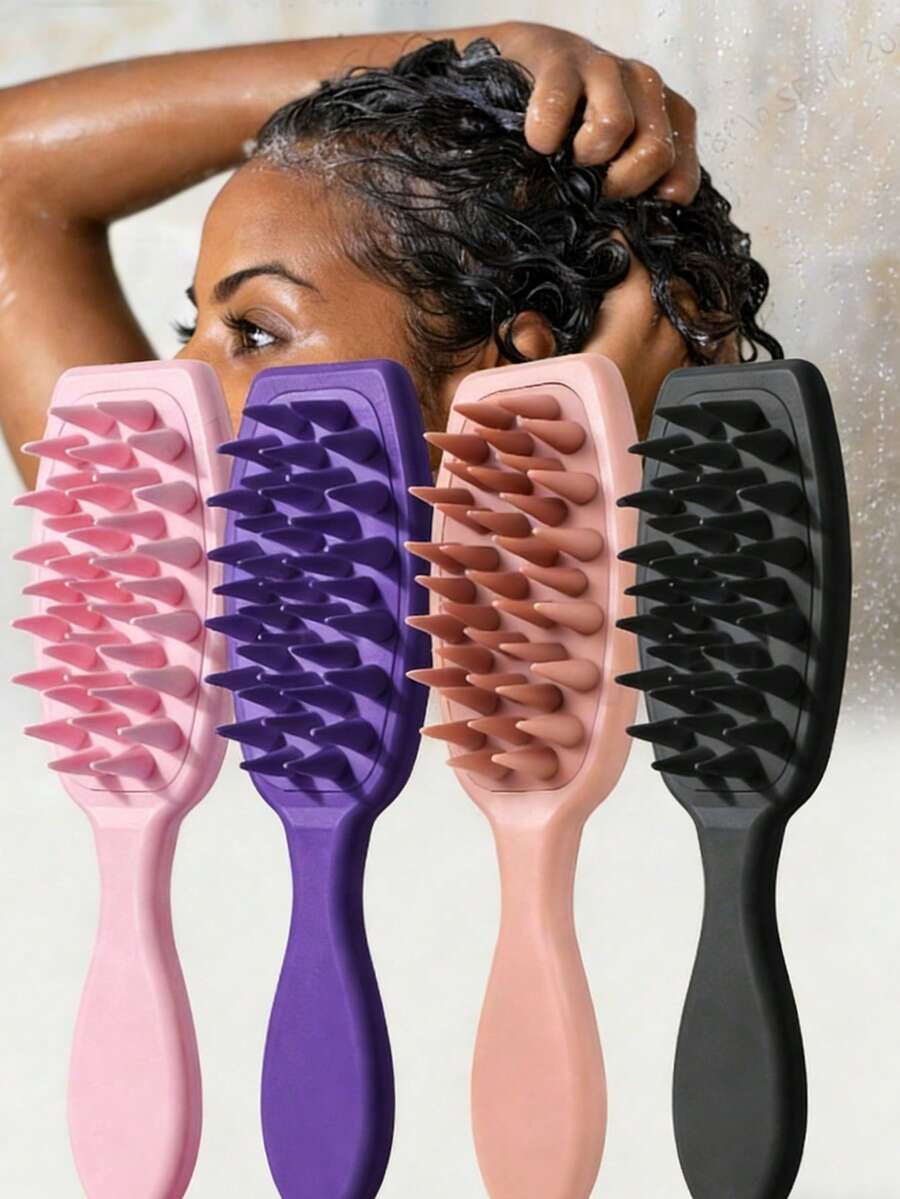 1pc Silicone Scalp Massage Brush, Long Handle Hair Cleaning Brush, Promotes Hair Growth And Removes Dandruff, Home Hair Styling Tool, Hair Accessory ,Hair Tool - Multicolor - View 1