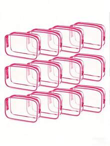 女士透明拉链化妆包，旅行必备收纳包 - 玫瑰红，多功能收纳袋，透明洗漱包，健身洗漱包，浴室收纳包，日常携带包，可放入随身行李。PVC钱包式设计。非常适合收纳化妆品、洗漱用品、玩具和其他物品。透明拉链化妆包，适合婚礼季、伴娘礼物、新娘礼物、情侣礼物、情人节等场合。