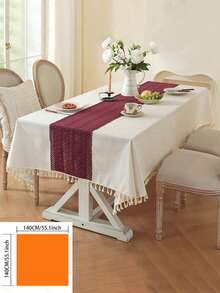 1件波西米亚风纯色桌布，卡其色条纹编织桌旗，带流苏，长方形厨房装饰餐桌布，适合户外婚礼、纯色摄影背景、日常使用、节日、生日派对、家居装饰、新家必备，四季皆宜 - 卡其色 - 查看 8