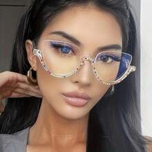 Light Half Frame Diamond Inlaid Non-Prescription Glasses New Style Personality Retro Optical Glasses Fashion  Eyeglass Frame - C2 - View 3