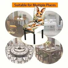 1/4/5/6/7/36 Stück Oster-Serie, ein süßer oranger & weißer Hase, weiße Gänseblümchen, rosa Blumen und zartes grünes Gras, auch mehrere braun & gelb gemusterte Schmetterling Stuhlbezug/Sitzkissen Set, geeignet für Zuhause, Restaurant, Hotel, ideale Wahl für moderne tägliche Dekoration. Tischdecke passt zu quadratischem Esstisch, elastischer Stuhlbezug ist waschbar. - Verschiedenfarbig - Übersicht 6