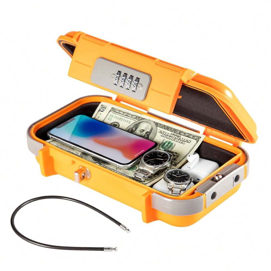 Mini Security With Keypad –  Design With Steel Cable Lock, Ideal For Travel, Vacation, And Outdoor Protection - 橘色 - 查看 1