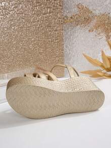 Women's Thick Sole Dark Color Fashion Sandals,Spring Summer Outfits - Gold - View 6