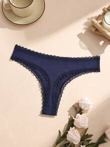 3条装棉质蕾丝拼接无缝丁字裤，透气弹力女士内裤 - 彩色 - 查看 6