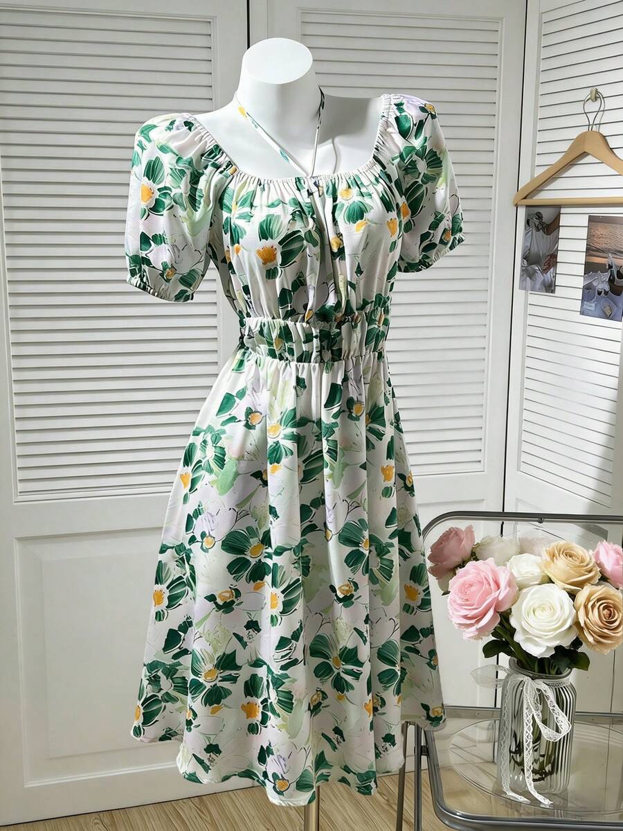 Đầm nữ tay bồng họa tiết hoa nhí, thích hợp cho kỳ nghỉ hè, phong cách thường ngày. - Nhiều màu - Xem 1