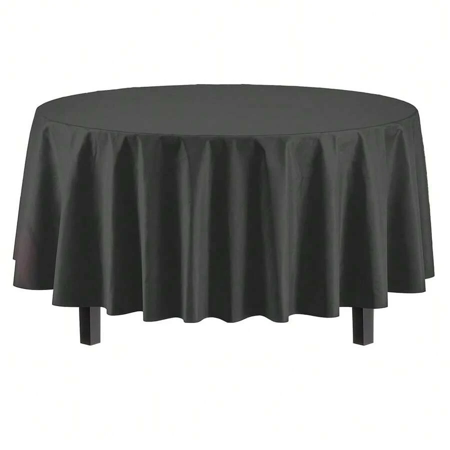 Fexquisitess Party Solids 12-Pack Premium Plastic Tablecloth 84in. Round Table Cover - Black - Black - 查看 1