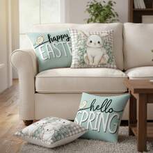 Fundas de almohada con diseño de conejito de Pascua, creativas y suaves fundas de cojín de primavera para decoración de fiestas en el hogar. - Azul - Ver 3