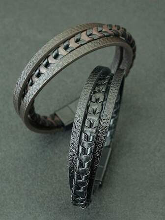 diffone سوار جلد PU مضفر يدوي عصري، سوار بنكي قديم للرجال، إكسسوار سوار ذراع رائع