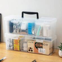 1pc Transparent Large Capacity Hardware Tool Box, Outdoor Portable Equipment Tool Case, Stackable Dustproof Plastic Storage Container With Handle & Lid, Easy-To-Carry Multifunctional Tool Storage Organizer Box - Multicolor - View 1