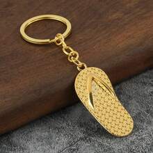 4件套创意迷你拖鞋锌合金钥匙扣男女通用人字拖沙滩鞋钥匙扣礼品 - 金色 - 查看 5