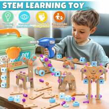 124/126pcs Boys DIY Assembly Construction Toy Set, Includes Electric Screwdriver, Screws, Washers, Wheels And Tools, Can Assemble Into Robot/Car/Airplane, Suitable For 3-8 Years Old Children, STEM Learning Toy