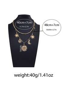 1件复古设计合金CCB日月吊坠双层项链，女士款 - 誇張太陽項鍊 - 查看 8