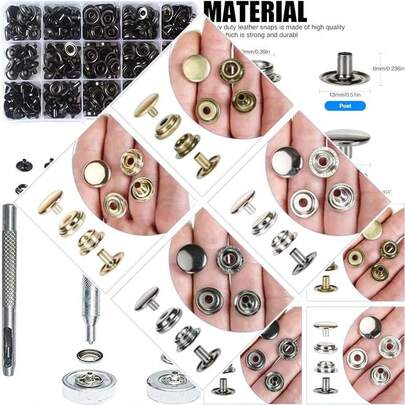 Leather Crafts Sewing Repair Clothing Heavy Duty Snap Fasteners Kit With Installation Tool