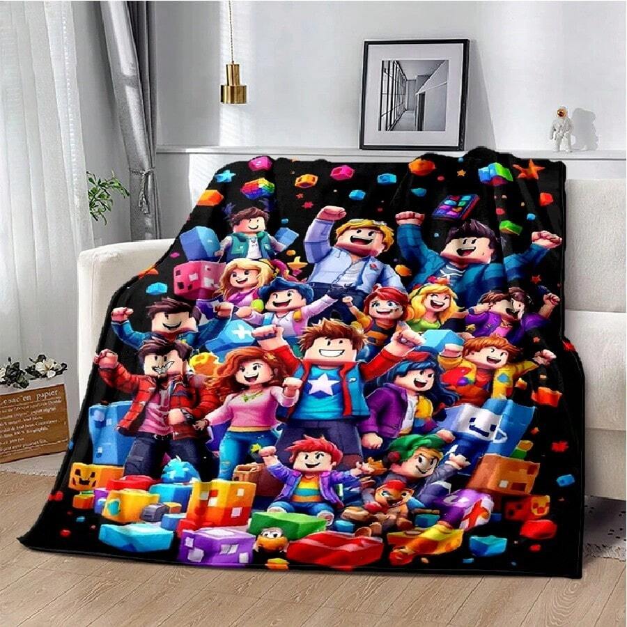 3D Cartoon R-Robloxs Game Flannel Blanket Soft Warm Throw Blanket For Bedroom Living Room Bed Travel Camping Picnic Gift(16).Jpg - White - View 1