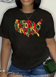 Is American History Usa Map T Shirt Women Unisex Cotton Casual Graphic Tee Top, 220g - 黑色 - 查看 2