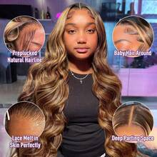36 Inch Honey Blonde Lace Front Wig Body Wave Human Hair 13x4 HD Transparent 4/27 Highlight Ombre Lace Front Wigs Human Hair Pre Plucked With Baby Hair 250% Density Body Wave 5x5 Glueless Human Hair Wigs For Women - SP4/27 - 查看 5