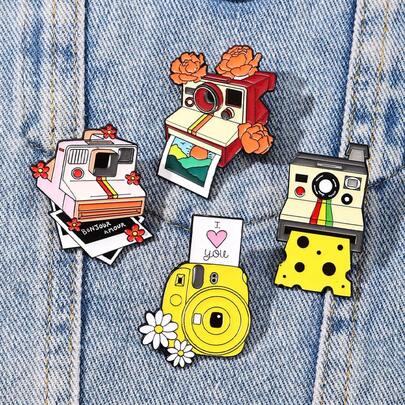 4件套 拍立得相机珐琅胸针 时尚装饰胸针 衣领别针 包包徽章 珠宝礼品