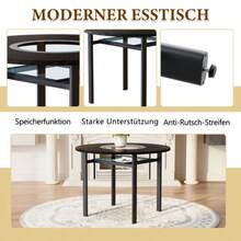 Modern Minimalist Round Dining Table, 100 Cm Diameter, Black Wood Grain On The Tabletop, Suitable For 2-4 People (With Grey Glass Insert And Metal Stability Frame). - Black - View 5