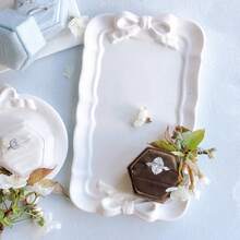 DIY树脂模具，欧式托盘，蕾丝盘，蝴蝶结装饰碟，石膏滴胶模具，首饰收纳碟，硅胶模具，适用于DIY手工制作，首饰收纳盘制作 - 白色 - 查看 5