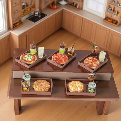 4pcs/Set Miniature Dollhouse Kitchen Scene Accessories, Tiny Tray, Pizza, Juice Decor, Realistic Food Model DIY Props