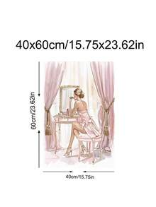 1幅复古魅力梳妆台印花墙画，优雅女士化妆镜装饰，时尚女性美妆挂饰，水彩巴黎埃菲尔铁塔素描，春日花卉艺术印花，独特女性墙面装饰，适用于卧室、客厅、厨房、办公室，是送给朋友的理想礼物，墙面装饰，墙面艺术，家居装饰，房间装饰，帆布墙画，海报，带框墙画，多种画框可选 - 彩色 - 查看 12