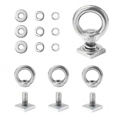 4 PCS T Track Mount Tie Down Anchor For Roof Rack, M8 Sturdy Stainless Steel T Slot Bolt Tie Down Rings Anchoring Kit, T Track Bolts Accessory For Holding Bungee Cord Rope Hooks (Silver)