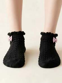 3 Pairs Women's Cute Sweet Bow Design Breathable Short Socks - Multicolor - View 6