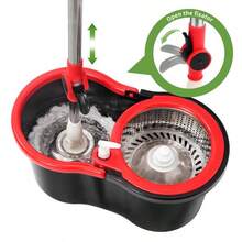 Conjunto de cubo con escurridor de fregona giratoria, cubo de fregona giratoria de 360°, con 3 cabezales de repuesto de microfibra, cubo de fregona de acero inoxidable con mango ajustable de 47 pulgadas, herramientas de limpieza para el hogar de plástico negro - Negro regular - Ver 3
