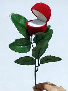 1pc/2pcs Red Rose Engagement Ring Box Romantic Valentine's Jewelry Box Accessories Gift Box With Artificial Rose - Red - View 7