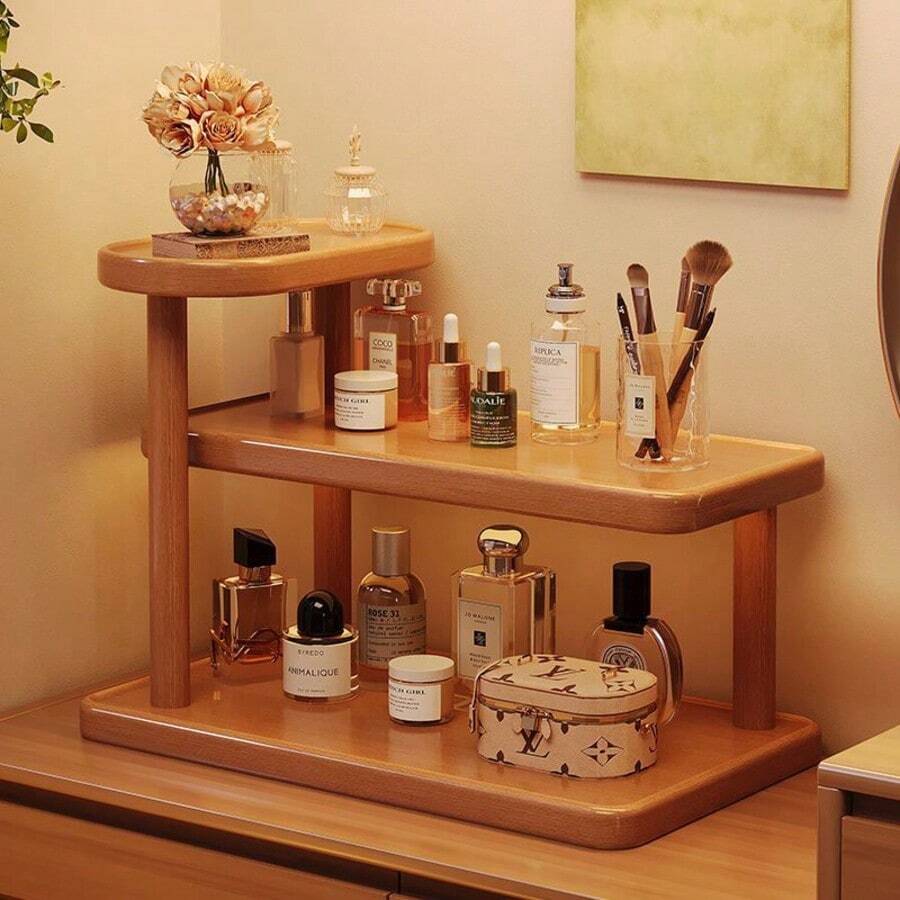 1 chiếc kệ gỗ nhiều tầng, kiểu dáng tối giản Nhật Bản, dùng để đựng đồ dùng pha cà phê và phụ kiện. - màu nâu - Xem 1