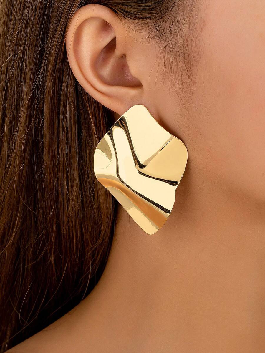 1 Pair 26 Styles Fashionable Minimalist European & American Retro Geometric Metal Stud Earrings, Versatile For Valentine's Day, Everyday, Gatherings, Parties - Gold - View 1