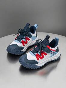 1 Pair Kids Shoes, Colorblock Design, Breathable & Comfortable, Versatile Outdoor Sports Shoes, Fashion Casual Sneakers, Unisex - Blue - View 5