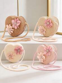 Summer New Kids Straw Hat, Fashion Bow Decor, Girls Version, Baby Sun Protection Beach Hat With Storage Bag, 2pcs Set - Multicolor - View 2