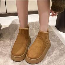 Women's 1.96 Inch Platform Ankle Winte Snow Boots Genuine Suede Classic – Faux Fur Lining Water-Resistant With DIY Bows,, Memory Foam Insole, And Anti-Slip Outsole Christmas Holiday Festive Maroon Boots - 棕色 - 查看 1